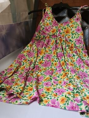 Patrons of Peace Pink Green Yellow Floral Mini Dress